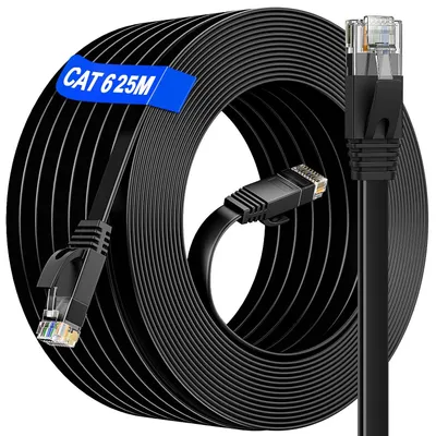 Produktbild von LAN Kabel 25 meter, 25m Netzwerkkabel Outdoor Indoor, Cat 6 Flach Ethernet Kabel Hochgeschwindigkeits - 10 100 1000Mbit s - RJ45 25m Internetkabel Patchkabel Gigabit für Switch Router Modem, 25 Clips