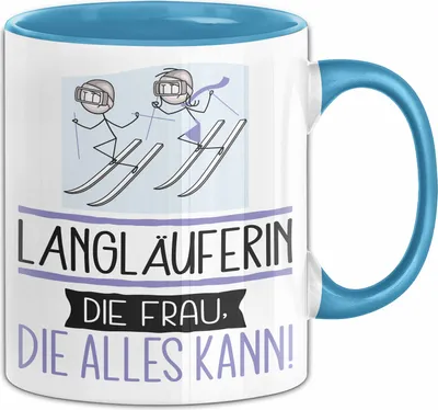Produktbild von Langläuferin Geschenk Tasse Becher Die Frau Die Allen Kann Geschenkidee für eine Langläuferin Lustig (Blau)