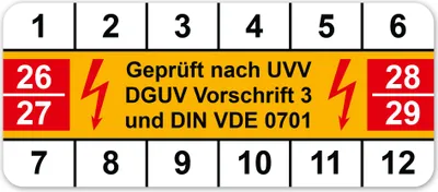 Produktbild von Prüfplaketten  nach UVV DGUV Vorschrift 3 + DIN VDE 0701 Folie 2026-2029 Wartungsetiketten 42x18mm LTA001 10Stück