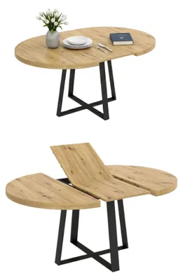 Produktbild von Ausziehbarer-Tisch Dazz, runde ausziehbare Konsole, ovaler Mehrzweck-Esstisch, 110/158 x 110 x 77 cm, Nodi-Eiche