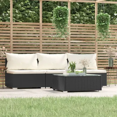 Produktbild von Möbel 4-tlg. Garten-Lounge-Set mit Kissen Schwarz Poly Rattan - Balkonmöbel 317496
