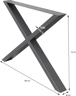 Obrázek produktu pro ECD Germany 2x stolové podnože X-Design, 60x72 cm, antracit, práškově lakovaná ocel, průmyslový design, kovový rám stolu pro jídelní stůl a psací stůl
