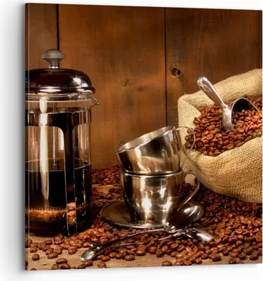 Produktbild von Bild auf Leinwand - Leinwandbild - Kaffeebohnen gerösteter Kaffee Tasse - 70x70cm - Wand Bild - Wanddeko - Leinwanddruck - Bilder - Kunstdruck - Leinwand bilder - Wandkunst - AC70x70-0434