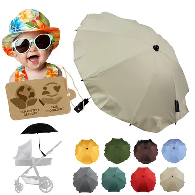 Produktbild von BAMBINIWELT Sonnenschirm für Kinderwagen Ø68cm UV-Schutz50+ Schirm Sonnensegel Sonnenschutz, beige