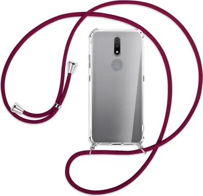 Produktbild von Handykette Backcover-Schutzhülle mit Band (Metall silberfarben) für Nokia 2.4 - dunkelrot