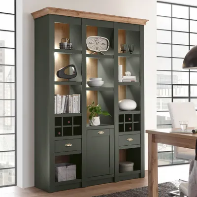 Produktbild von Landhaus Buffet Regalschrank CINCINNATI-61 in grün mit Wotaneiche inkl. LED, B/H/T: 147/207/45cm