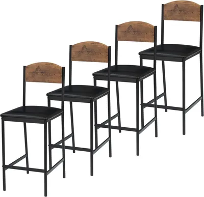 Produktbild von Bartisch mit Stühlen - Tresen Esstisch Set für 4 Personen - 4 gepolsterte Barhocker mit Rückenlehne & Fußstütze - Metallgestell - MDF Tischplatte - Braun