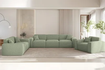 Productafbeelding van Sofaset Designersofa CELES PREMIUM, 3-2-1 persoons, bekleed met stof Sven, kleur: lichtgroen