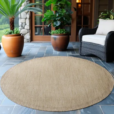Produktbild von Ayyildiz Outdoor- und Terrassenteppiche Beige 120 cm rund Teppich, einfarbig, Teppich für Terrasse, Balkon oder Küche, Polypropylen-Rückseite