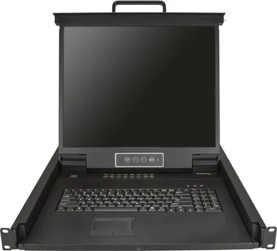 Produktbild von StarTech.com 16 Port Rack KVM Konsole mit 1,8 m Kabeln - US Tastatur(QWERTY), Integrierter KVM Switch mit 19" LCD Monitor - 1HE LCD KVM Konsole - OSD KVM - 50.000 MTBF - USB + VGA(RKCONS1916K) - KVM-Konsole mit KVM-Switch - 16 Anschlüsse - PS/2, USB - US