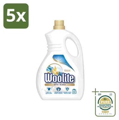 Produktbild von 5 x  Woolite White Flüssigwaschmittel mit Keratin für weiße Wäsche, 1,9 l - Vorratspackung - 5 Stücke