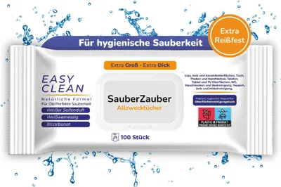 Produktbild von SauberZauber Premium Allzwecktücher 100 Stück | Feuchte Reinigungstücher in wiederverschließbarer Verpackung | Putztücher für saubere Oberflächen