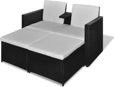 Produktbild von vidaXL 4-tlg. Garten-Lounge-Set mit Auflagen Poly Rattan Schwarz