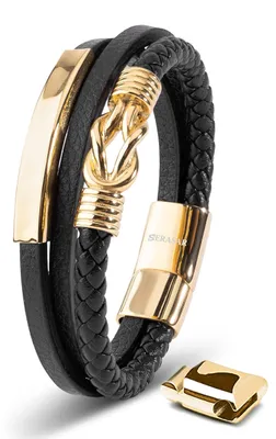 Productafbeelding van SERASAR Herenarmband, 23 cm, goud, lederen band, herenarmband, accessoire