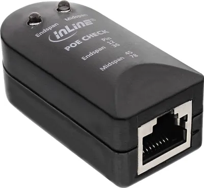Produktbild von InLine Tester für PoE / PoE+, Schwarz, 25 mm, 54 mm, 23 mm, 33 g, 85 mm