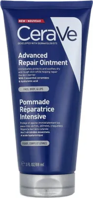 Produktbild von CeraVe, 88 ml, Advanced Repair Ointment, Ceramide, Hyaluronsäure, Sanfte, nicht reizende Formel, Gesicht, Lippen und Körper, Empfindliche Haut, dermatologisch getestet