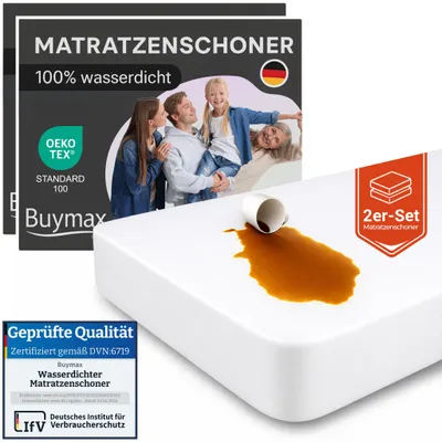 Produktbild von Buymax Matratzenschoner 200x200 cm 2er-Set, wasserdicht, mit Rundumgummi und Seitenwänden, Matratzenauflage bei Inkontinenz