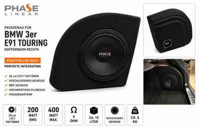 Produktbild von Phase Linear Auto Subwoofer passgenau für BMW 3er E 91 Touring Kofferraum, KI-generiertes Bild