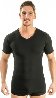 Produktbild von HERMKO 4880 Herren kurzarm Basic Unterhemd | 100% Baumwolle | V-Ausschnitt | Nachhaltig & Langlebig, Größe:D 4 = EU S, Farbe:schwarz