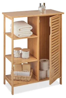 Badschrank aus Bambus, 3 Regale & Fach mit Tür, Natur