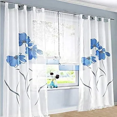 2er-Set Vorhang mit Blumenmuster, Polyester, 150x245 cm, Blau
