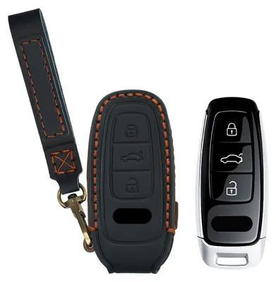Produktbild von kwmobile Echtleder Schlüsselhülle für Audi A6 A7 A8 Q7 Q8 3-Tasten Keyless Hülle - Premium Autoschlüssel Hülle - Schlüssel Cover für Smart Key - Leder