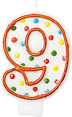 Immagine prodotto di Candele di compleanno numeri con pois colorati decorazione per feste - numero 9