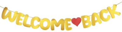 Productafbeelding van Welkom terug. Guirlande, glitter, goud. Welkom thuis. Decoratie, banner, karton
