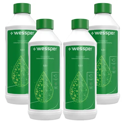 Image de Wessper CleanMax Green détartrant 4×500 ml – écologique, universel pour machines à café automatiques, compatible avec De’Longhi, Jura, Siemens et bien d'autres.
