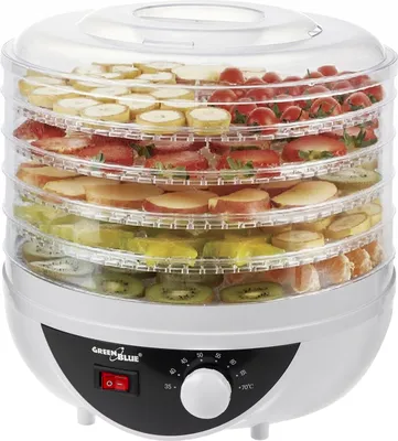 Zdjęcie produktu dla Suszarka do grzybów, warzyw i owoców GreenBlue, 250 W, bardzo cicha, 5 sit, GB195