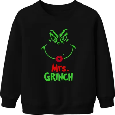 Produktbild von Mrs. GRINCH Weihnachten Lustig Weihnachtsfrau Grinch Geschenk Uni Kinder Sweatshirt Pullover, Schwarz, 116