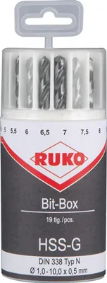 Image de RUKO 214225 HSS-G Metal twist drill bit set 19-piece DIN 338 Cylinder shank 1 Set