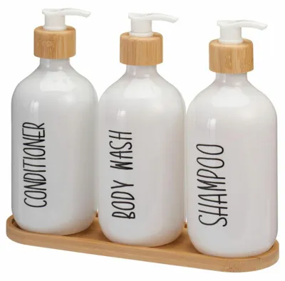 Produktbild von HOWHOMELY | Seifenspender - Spenderflasche Set - weiß - 3x 500 ml - Badezimmer Set - mit Tablett - Praktisch