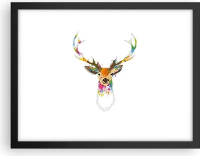 Produktbild von Gerahmtes Poster - Schwarzer Rahmen - Deer fantasie Graffiti Grafik - 40x30 cm - Wand Bild - Wanddeko - Wandbilder - Wandposter - Bilderrahmen - Bilder - Kunstdruck - Wandbild - P2BAA40x30-3161