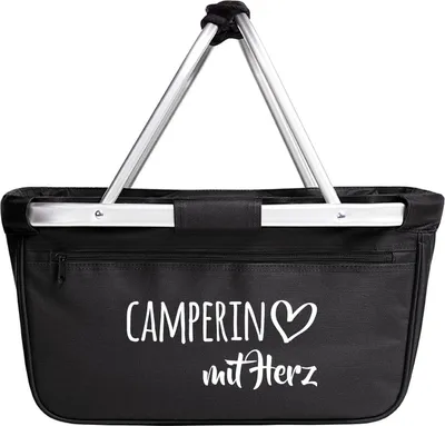 Produktbild von Huuraa Einkaufskorb Camperin mit Herz 20 Liter Black faltbarer Tragekorb Geschenkidee