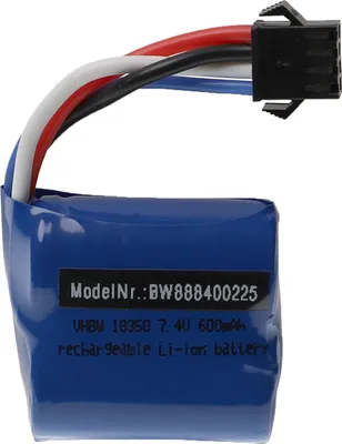 Produktbild von vhbw Akku für Modellbau z.B. Racing Car, Helikopter, Flugzeug (600mAh, 7,4V, Li-Ion, 40 x 38 x 21 mm, SM-4P)