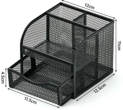 Imagen del producto de Organizador de escritorio de 2 niveles, con estructura de metal, cajón para escritorio con 4 compartimentos, estación de carga, ideal para oficina y escuela
