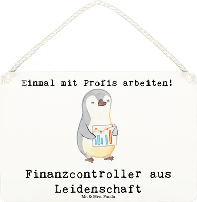 Produktbild von Mr. & Mrs. Panda Schild Finanzcontroller Leidenschaft DIN A6 - Weiß - Geschenk, wandtafel, Holzschild, Türschild, holzbild, Wandbild Holz
