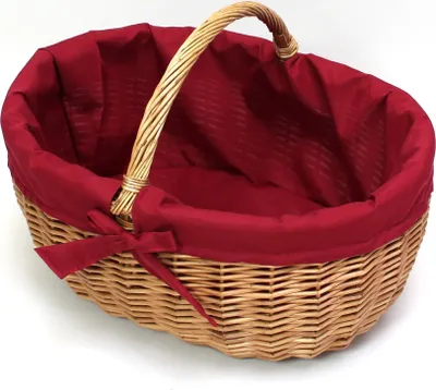 Produktbild von Frank Flechtwaren Einkaufskorb rote Schleife 106575 Weidenkorb Bügelkorb Stoffeinsatz 47 cm
