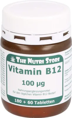 Zdjęcie produktu dla The Nutri Store Witamina B12 100 µg w tabletkach, 180 tabletek