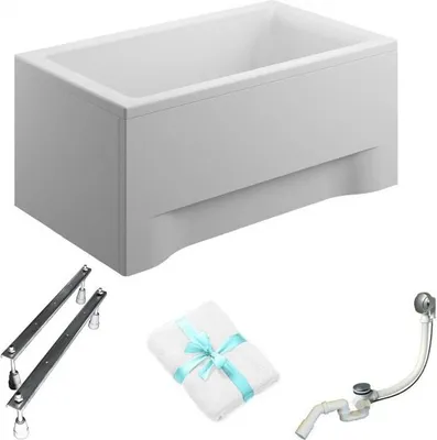 Zdjęcie produktu dla Wanna prostokątna 120x70 Capri Polimat z obudową, chromowanym Syfonem 5w1 - Stylowa i Trwała, Idealna do twojej łazienki, Antybakteryjna Powłoka