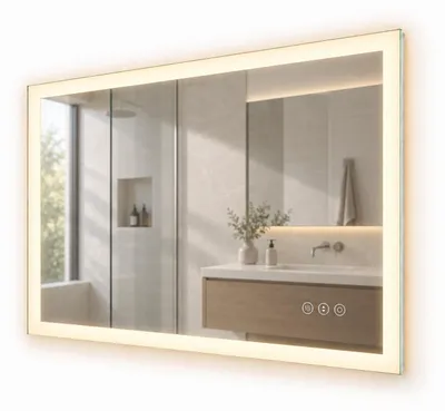 Image de Relaxdays, miroir de salle de bain, 60 x 100 cm, miroir LED à intensité variable, prise électrique intégrée, anti-buée, indice de protection IP44, forme rectangulaire, miroir pour salle de bain, verre, Image générée par une IA