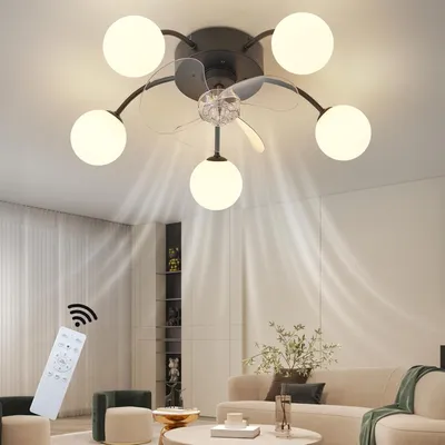 Produktbild von ZMH Deckenventilator Beleuchtung G9 Leise Deckenleuchte Ventilator Fernbedienung 6 Geschwindigkeiten Timer Lampe für Küche Esszimmer Schwarz