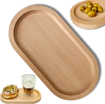 Produktbild von Dekoratives Tablett - Holzservierschale - 1 Stück - Oval - 25 x 13 cm