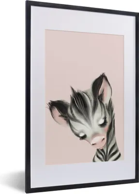 Produktbild von MuchoWow® Gerahmtes Poster Zebra - Rosa - Pastell 40x60 cm - Poster mit Schwarzem Bilderrahmen Wandposter Rahmen Foto Bilder - Poster in Rahmen