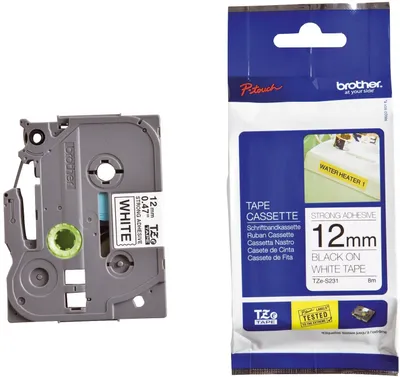 Produktbild von Brother schwarz/weiß laminiertes Etikettierband 8m 12mm