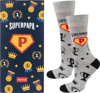 Produktbild von Lustige Herren-Baumwollsocken Super Papa Gr. 40-45 von SOXO – Geschenk zum Vatertag, Geschenk für Papa
