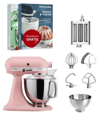 Produktbild von KitchenAid 4,8 L 5KSM175 Artisan Küchenmaschine Pastalover mit Nudelwalzen 3er- Set Altrosa