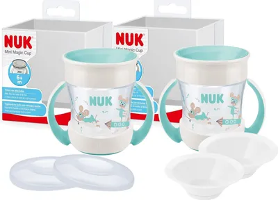 Produktbild von NUK Mini Magic Cup Set – 2x Mausmotiv Trinklernbecher 160ml + Ersatzdeckel & Ersatztrinktüllen – Kindgerecht, -frei, Baby Becher ab 6 Monate