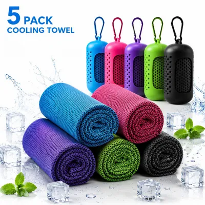 Produktbild von 5 Stück Sporthandtuch Cooling Towel, 100 × 30 cm, sofort kühlend & schnelltrocknend, Kühlhandtuch Mikrofaser für Fitness, Laufen, Camping, Outdoor